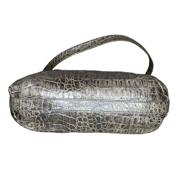 Brighton Croc Embossed Beige Green Metallic Hand Bag Hobo Shoulder Purse - Picture 5 of 11